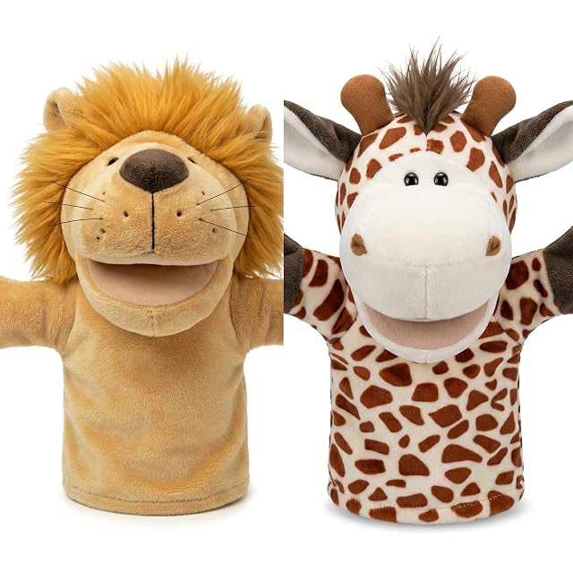 LOMTRATS Marionetas de Mano de Animales con Boca Abierta móvil para niños, Lobo, león, etc Contar Historias, enseñar, Preescolar, Regalos de cumpleaños
