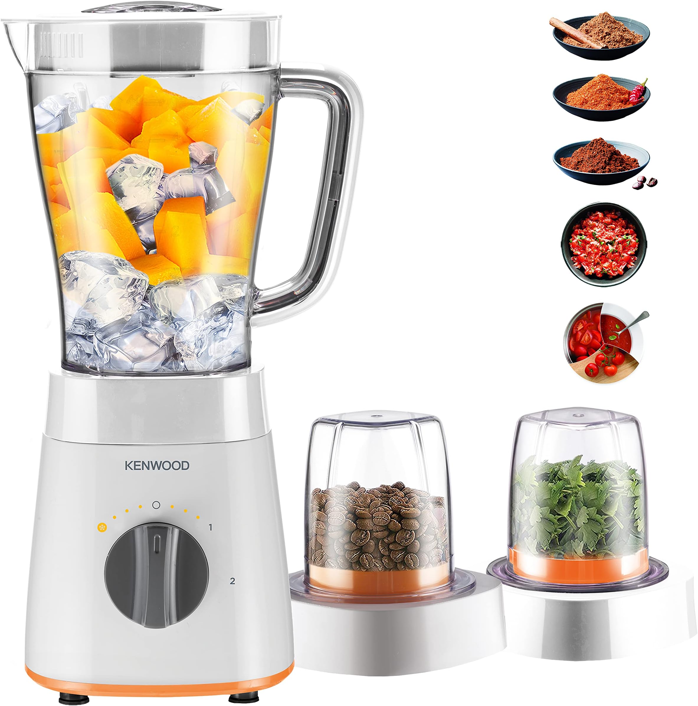 Kenwood Blender Smoothie Maker 500W 1.5L With Grinder Mill, Chopper Mill, Ice Crush Function Blp15.360Wh White