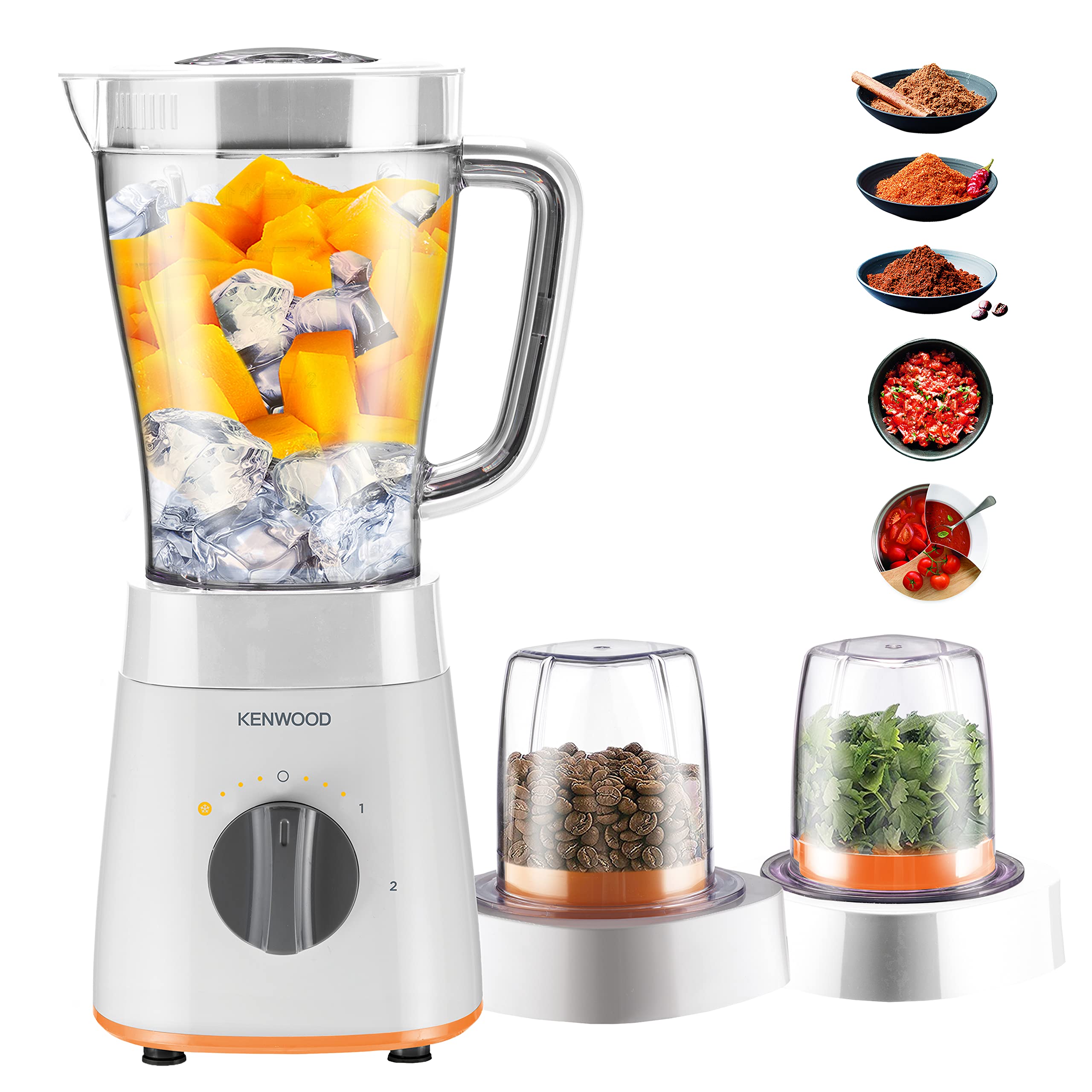 Kenwood Blender Smoothie Maker 500W 1.5L With Grinder Mill, Chopper Mill, Ice Crush Function Blp15.360Wh White