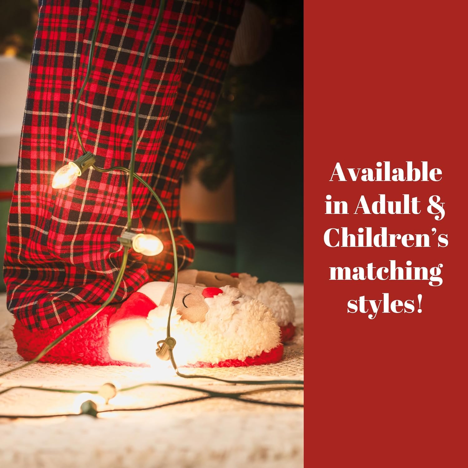 Dearfoams Unisex Adult Holiday Christmas Gift Family Matching Santa Reindeer Teddy Bear Plush Memory Foam Slippers - Image 2