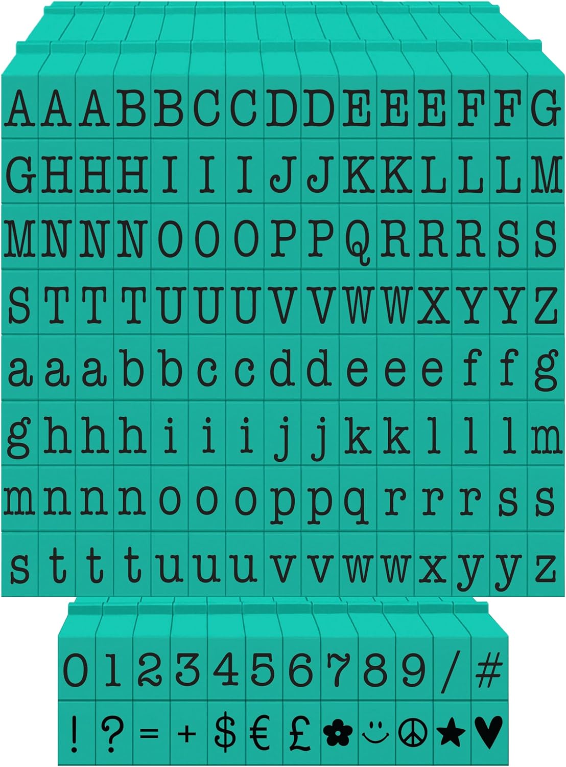 PEGZ® V2 Alphabet Stamps Clickable - Connectable American Typewriter Font (60 Uppercase, 60 Lowercase, 24 Numbers & Symbols, 6 Blanks, 150 pc Medium Size)
