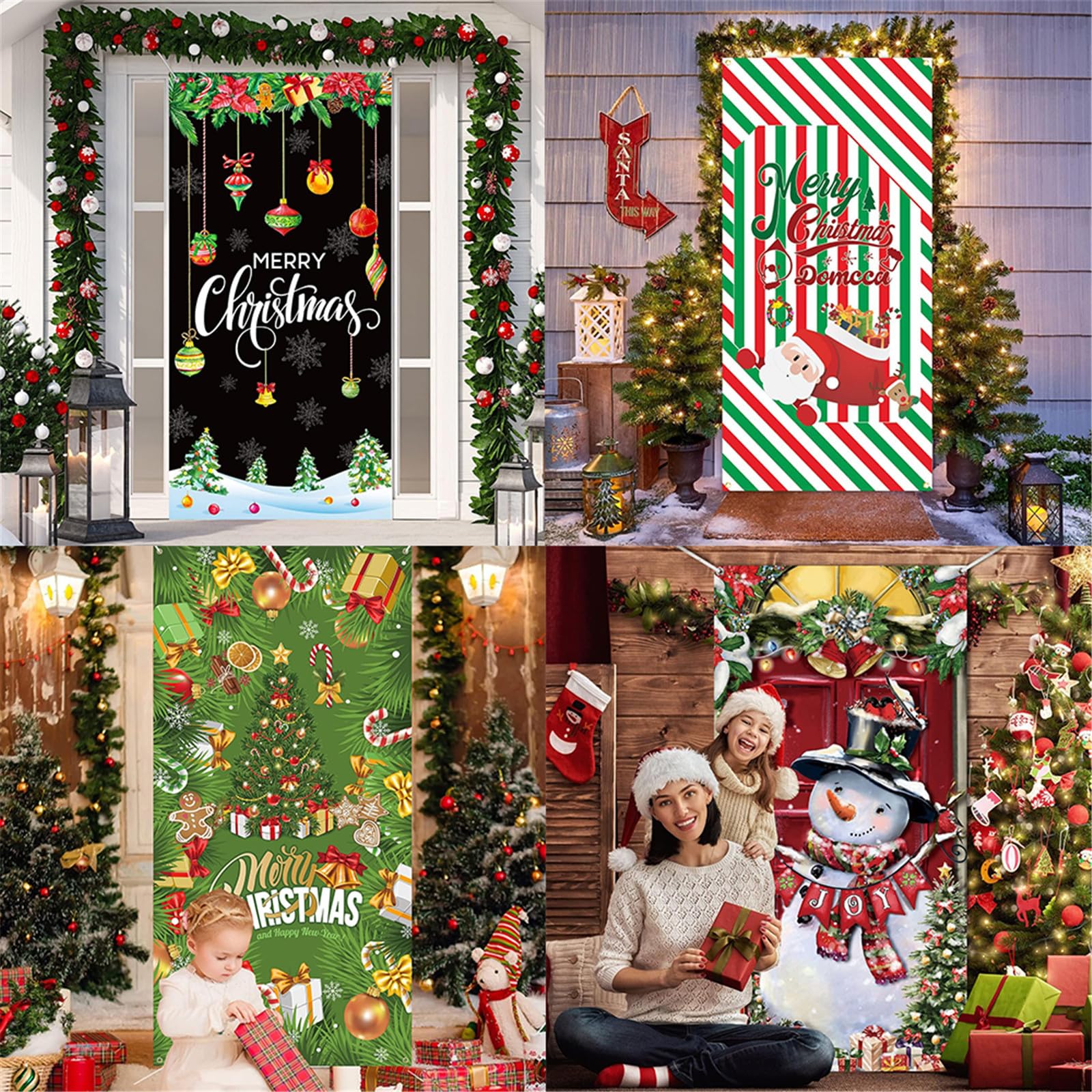 Weihnachts-Kamin-Hintergrund Mit 40 Socken-Ausschnitten – 200 X 90 Cm, Polyester, Für Tür & Wand