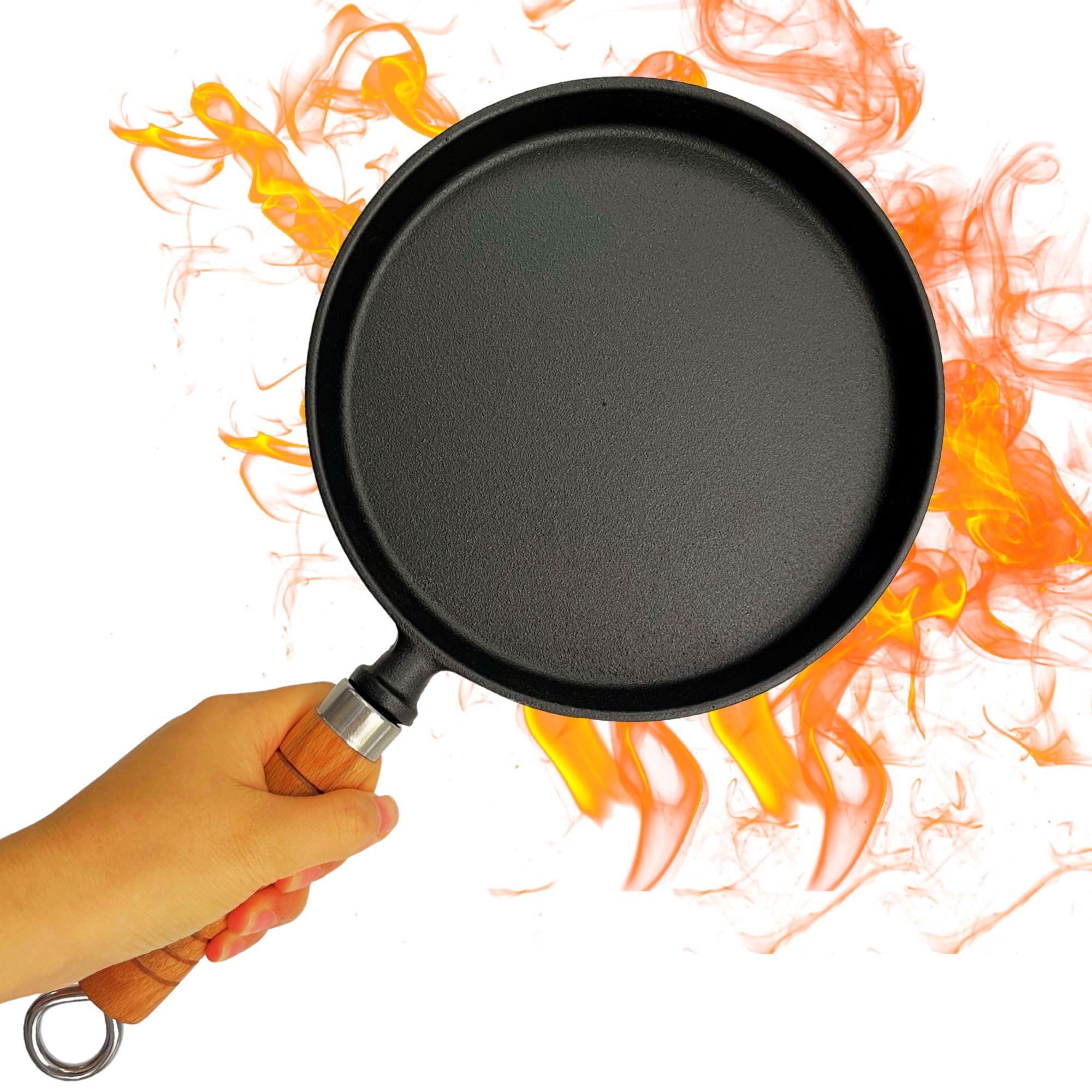 Bestargot Gusseisenpfanne Induktion Grillpfanne 20cm, Cast Iron Pan Gusspfanne mit Holzgriff, Runde Pfanne Gusseisen, Kleine Steakpfanne Gusseisen Bratpfanne für Gasgrill, Gas, Camping Outdoor Kochen