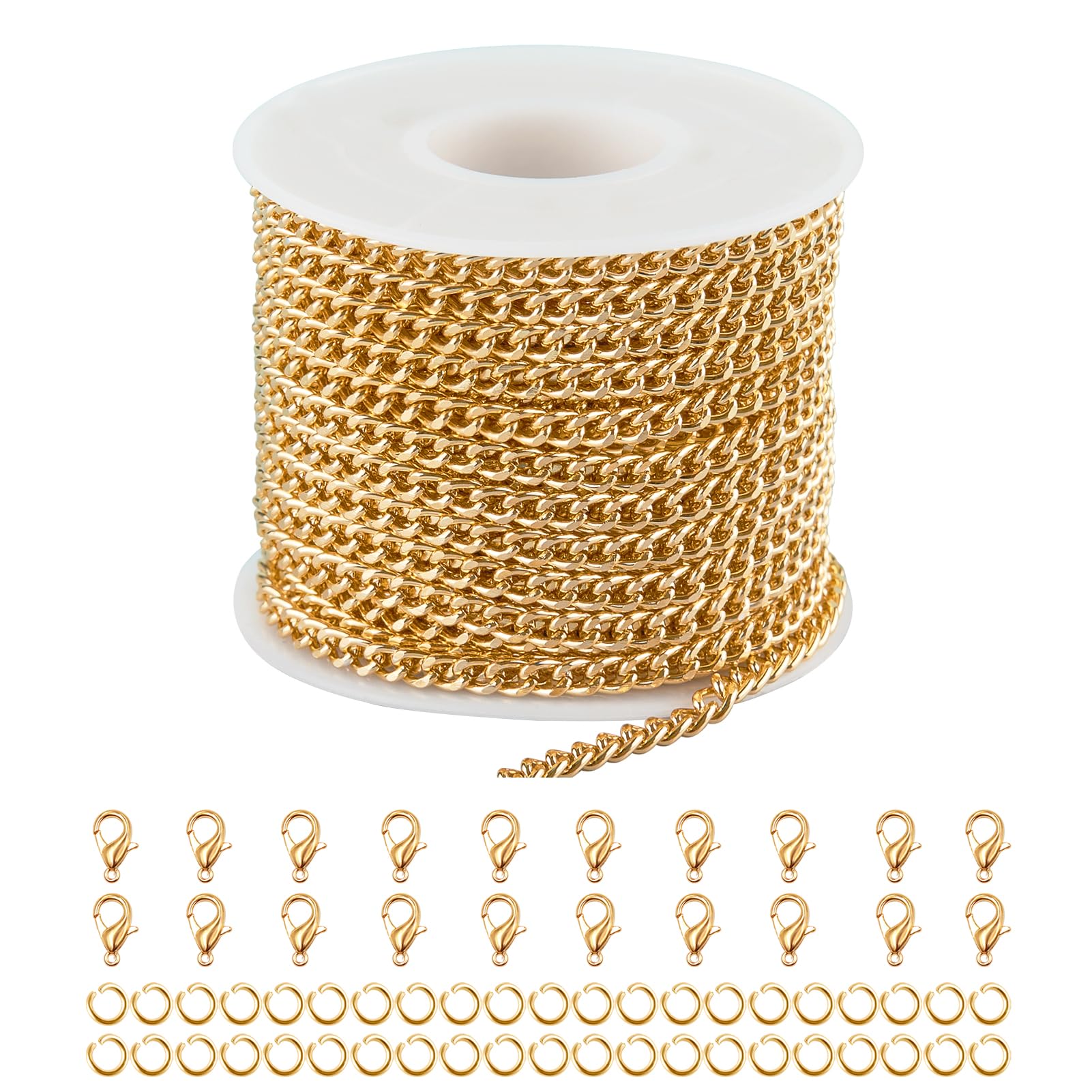 YOUBEIYEE 32.8 Feet Aluminum Chain for Jewelry Making Gold Plated Jewelry Chain Roll Cuban Chains Bulk on Spool