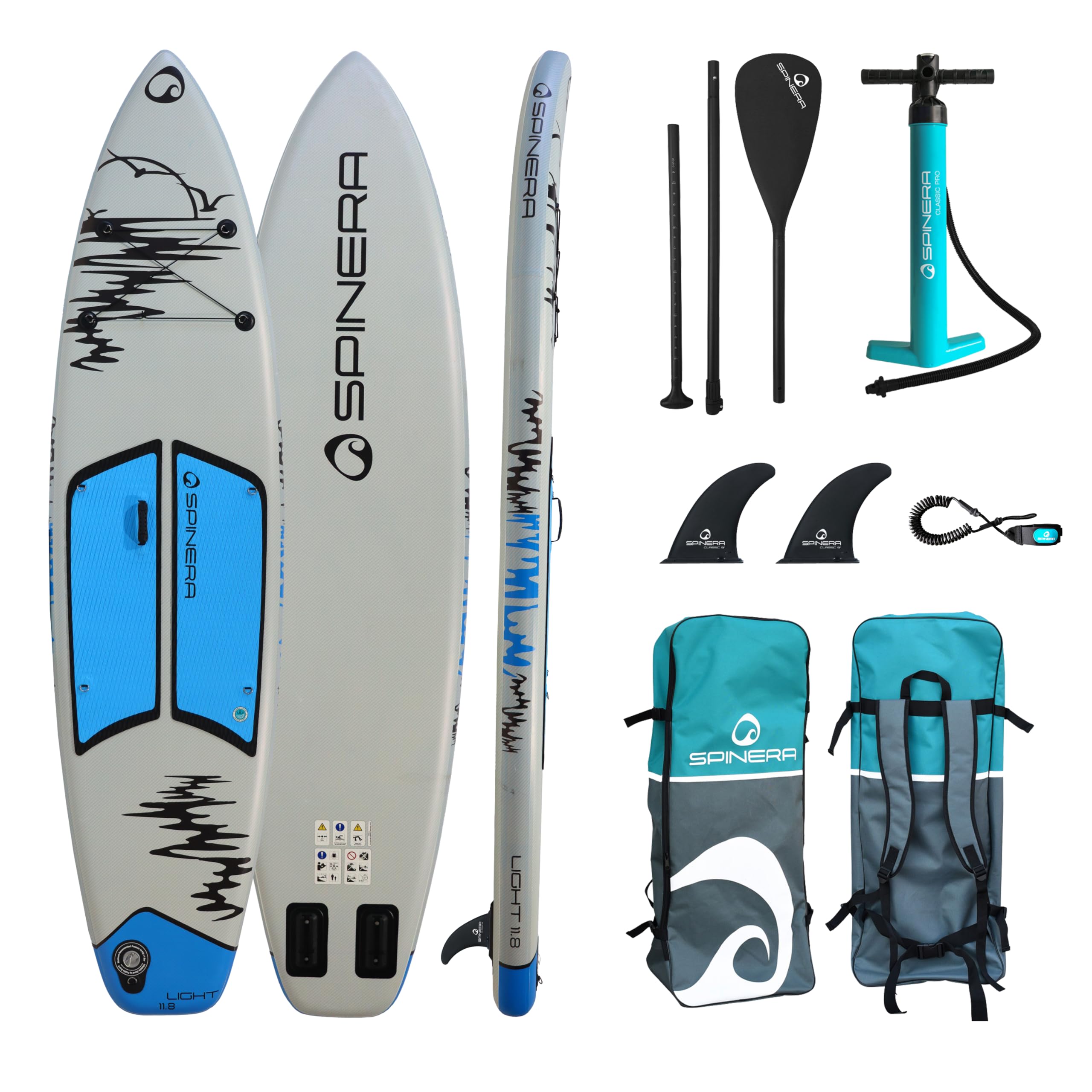 Spinera Light SUP Komplettset – Aufblasbares Stand Up Paddle Board 3 Größen 10.6 | 11.2 | 11.8 Ultraleicht & stabil – inkl. Paddel, Pumpe & Rucksack