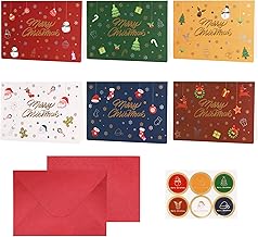 Christmas Cards Pack of 12, 6 Different Christmas Element Designs Multipack - Friendly Family Christmas Cards Bronzing Xmas Cards with Envelopes and Sticker