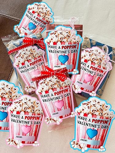 Valentines Day Cards for Kids-Valentines Popcorn Stickers, Cute Kids Poppin' Valentine's Day, School Class Party Favor Treat, Boys, Girls, Preschool Valentine Card (32pcs)