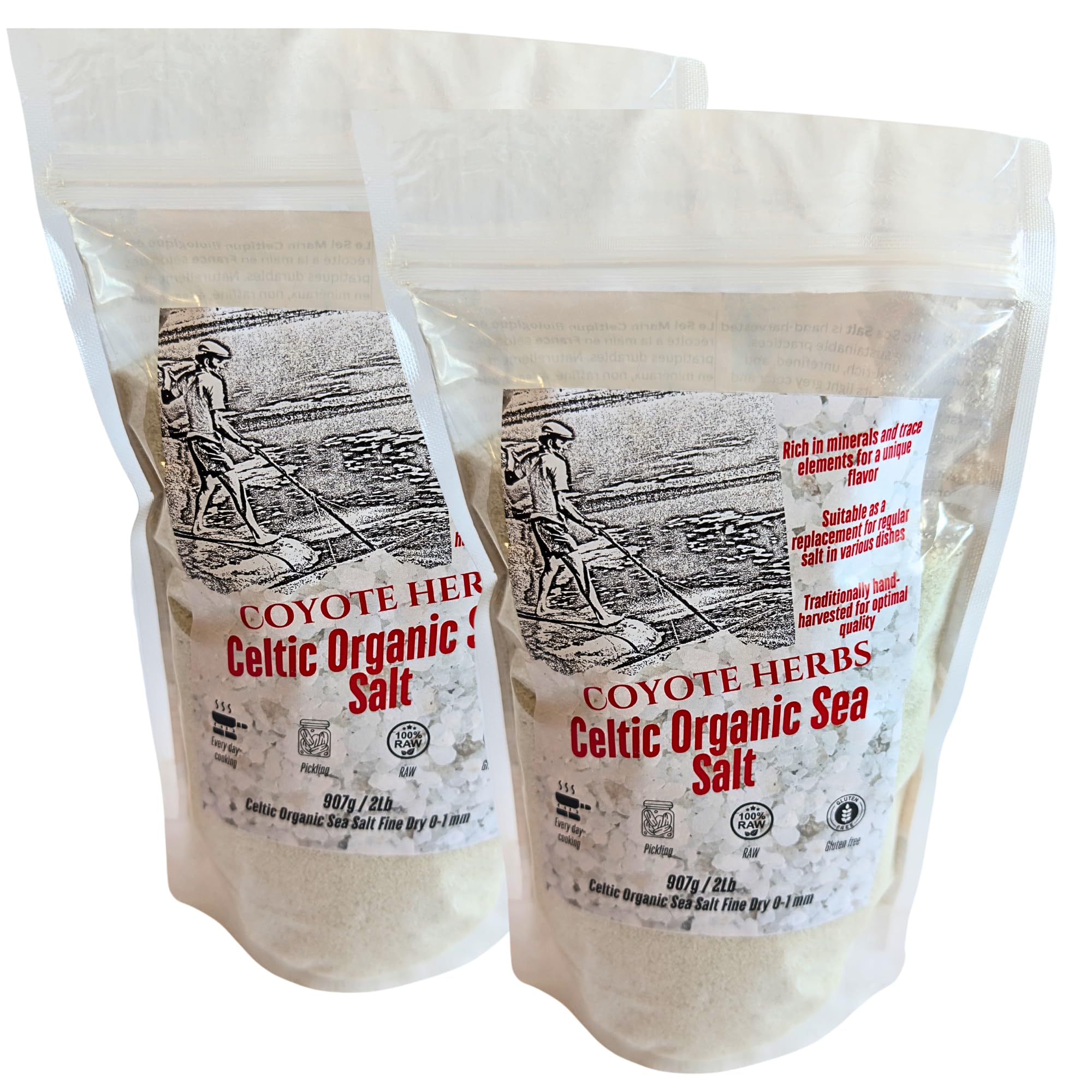 Sale marino celtico biologico fine secco 4 lb (1815 g) - Premium Sel de Guérande dalla Francia - Non raffinato, ricco di minerali, sale marino fine gourmet - raccolto a mano, naturale, perfetto per
