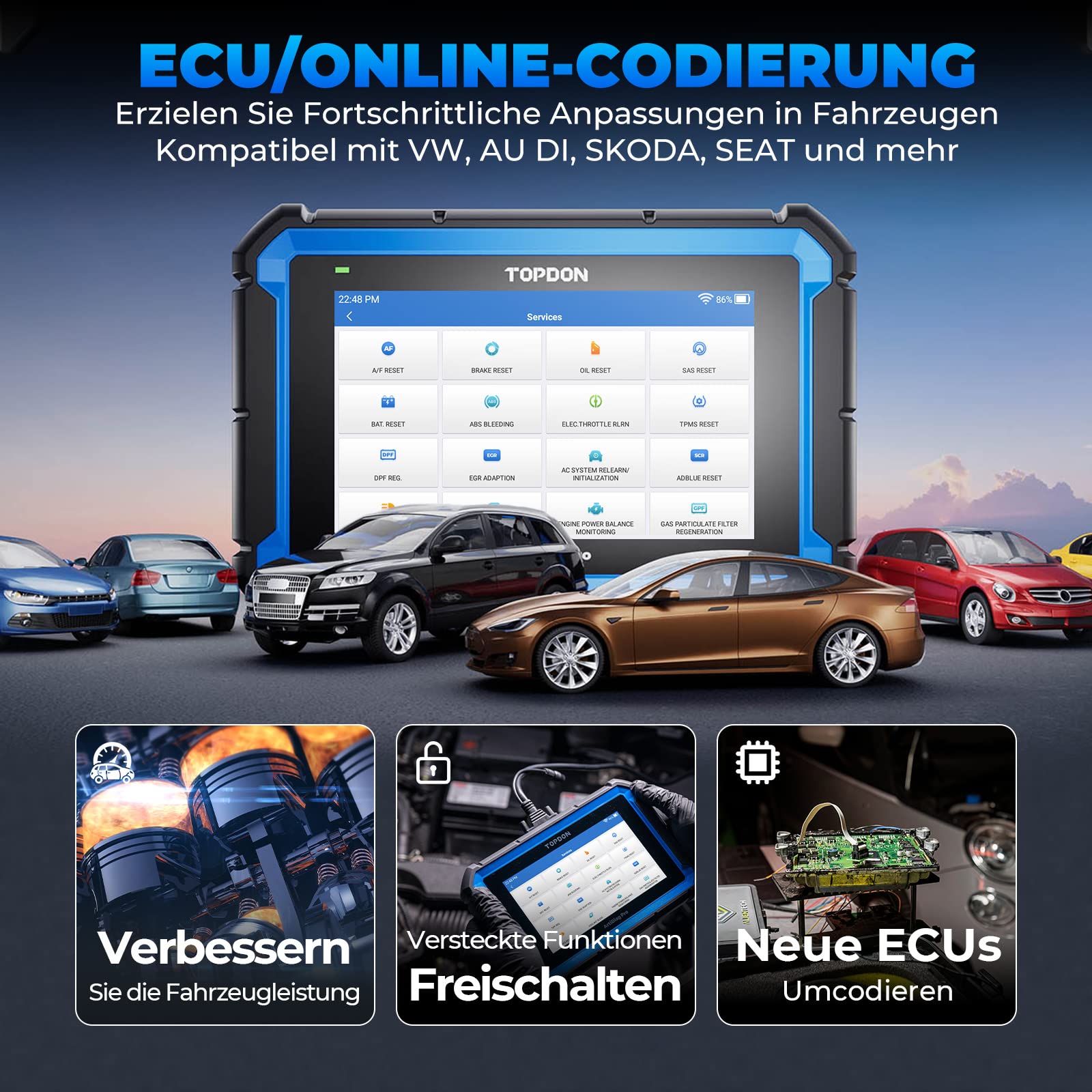 TOPDON Diagnosegerät Auto ArtiDiag Pro V2.0, OBD2 Diagnosegerät, ECU/Online-Codierung, Aktive Test, 35+ Wartungsdienste, Alles System Diagnosegerät, 2 Jahre Kostenlose Updates