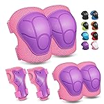 Knee Pads for Kids Knee pads and Elbow Pads Toddler Protective Gear Set Kids Elbow Pads and Knee Pads for Girls Boys with Wrist Guards 3 in 1 for Skating Cycling Bike Rollerblading Scooter-Pink Purple