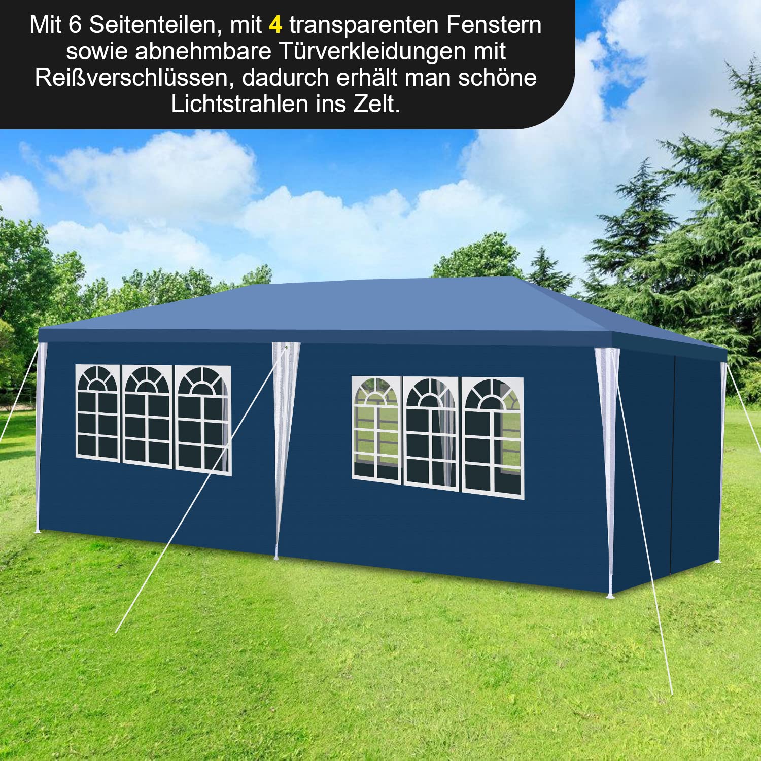 Gimisgu Paviljoen, wit, 3 x 6 m, waterdicht, tuinpaviljoen, uv-bescherming, feesttent, tuintent met 6 zijdelen en ramen, stabiele biertent voor buiten, tuin, feest, bruiloft