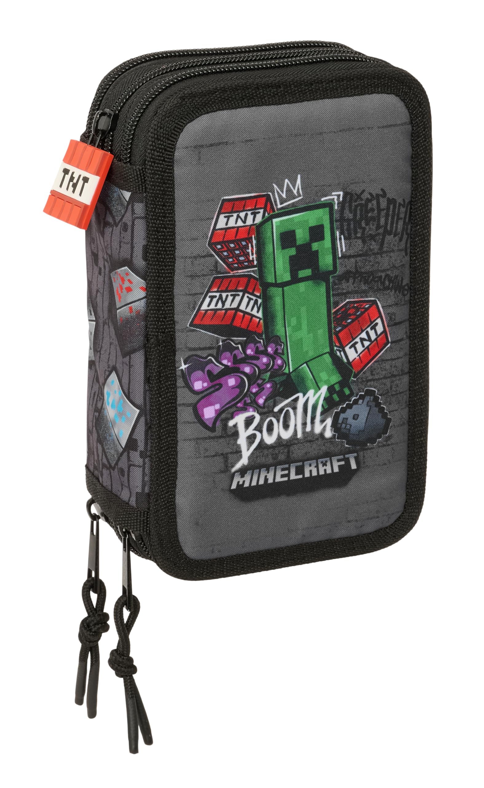 MINECRAFT GRAFFITI - piórnik szkolny z 37 przyborami w zestawie, idealny dla dzieci w wieku 5-14 lat, wygodny i wszechstronny, jakość i wytrzymałość, 12,5 x 5,5 x 19,5 cm