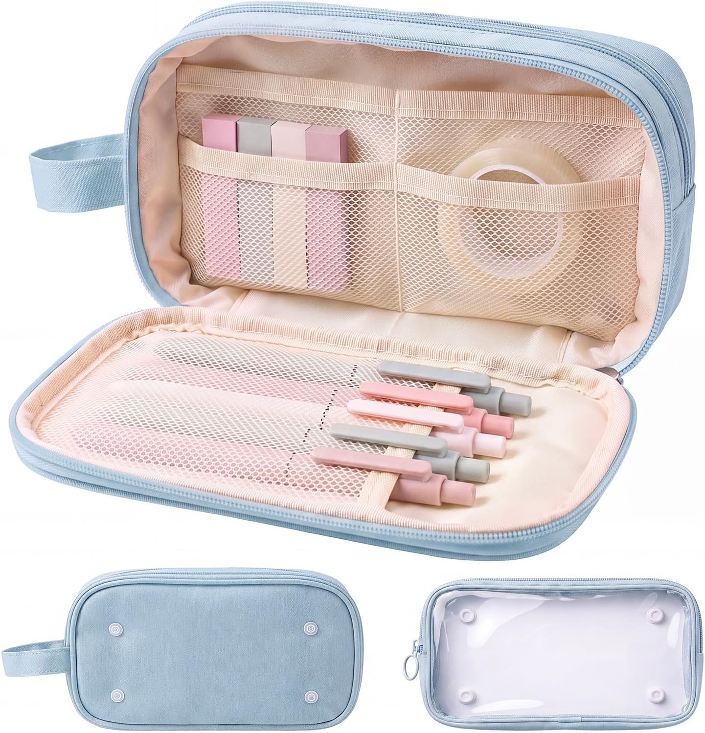 Large Capacity Pencil Case, Detachable Clear Pocket Organizer