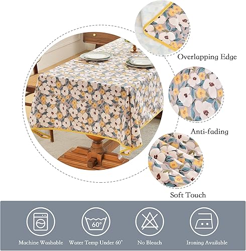 Miniatura 7 de Oubonun Mantel rectangular de microgamuza, duradero y resistente a las arrugas, lavable, decorativo, estilo casa de campo, para cocina, comedor,