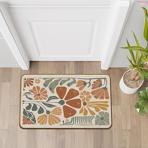 Miniatura 5 de Tapete abstracto bohemio, floral, Groovy Retro de los años 70, antideslizante, para puerta delantera, porche, interior, exterior, entrada, entrada,