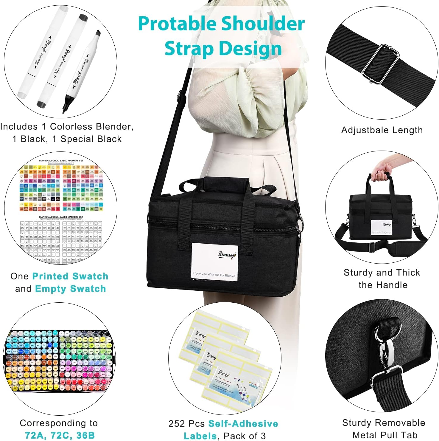 Bianyo 180 Colors Alcohol Markers Set, Dual Tip Fine & Chisel Markers for Adult Coloring, Drawing & Sketching, Popular Color Collection with Black Canvas Bag – High-Value Set for Artists - Image 8