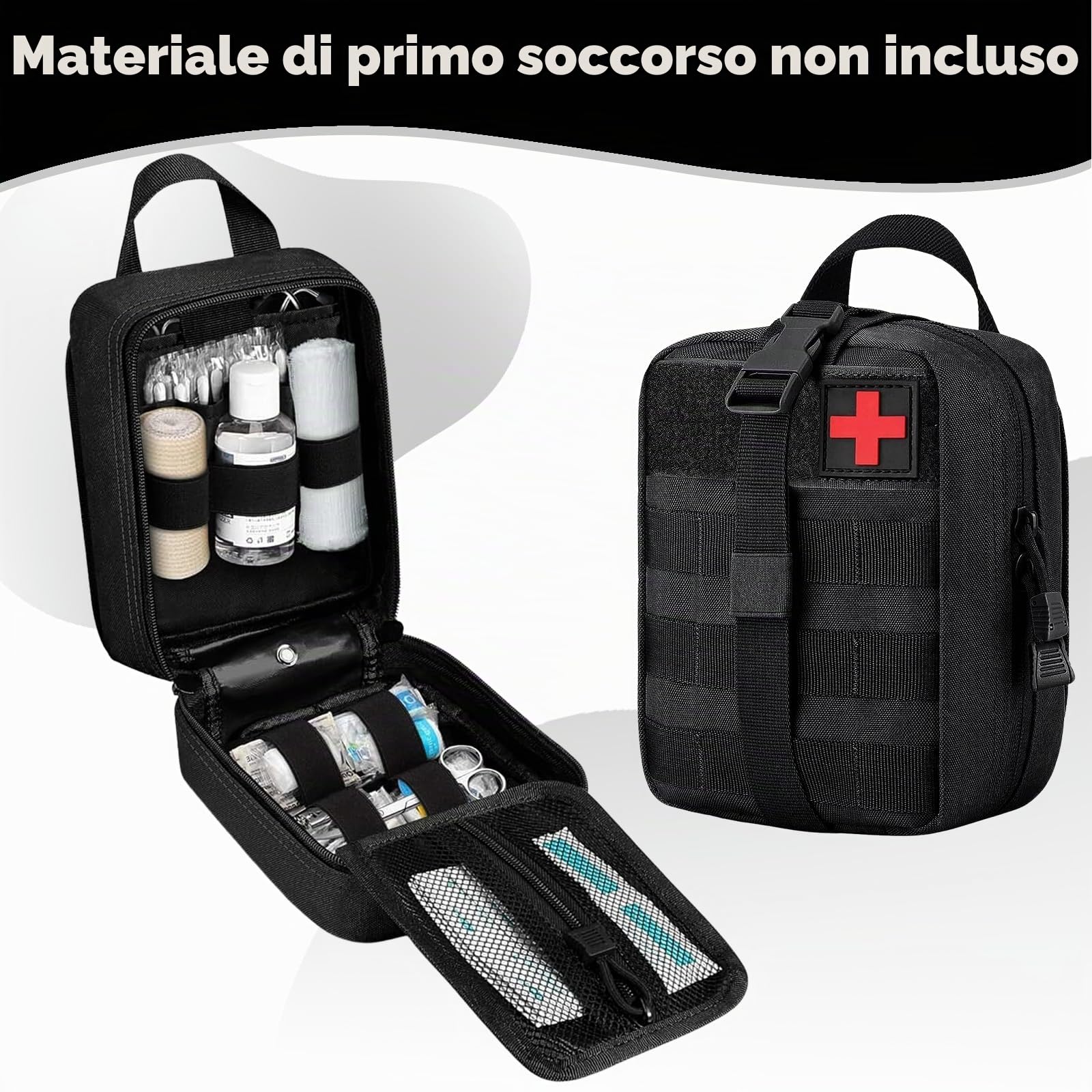Borsa di Pronto Soccorso Tattico, Borsa Medico Smontabile Impermeabile, Sacchetto Emergenza Tattica Medico, Tattica Vuota Tasca, Kit Pronto Soccorso Trekking per Viaggio Campeggio (Nero)