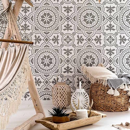 Miniatura 2 de Plantilla de azulejos de Tánger - Plantillas de pintura de pared para un cambio de imagen fácil de la habitación - Plantilla grande para pintar