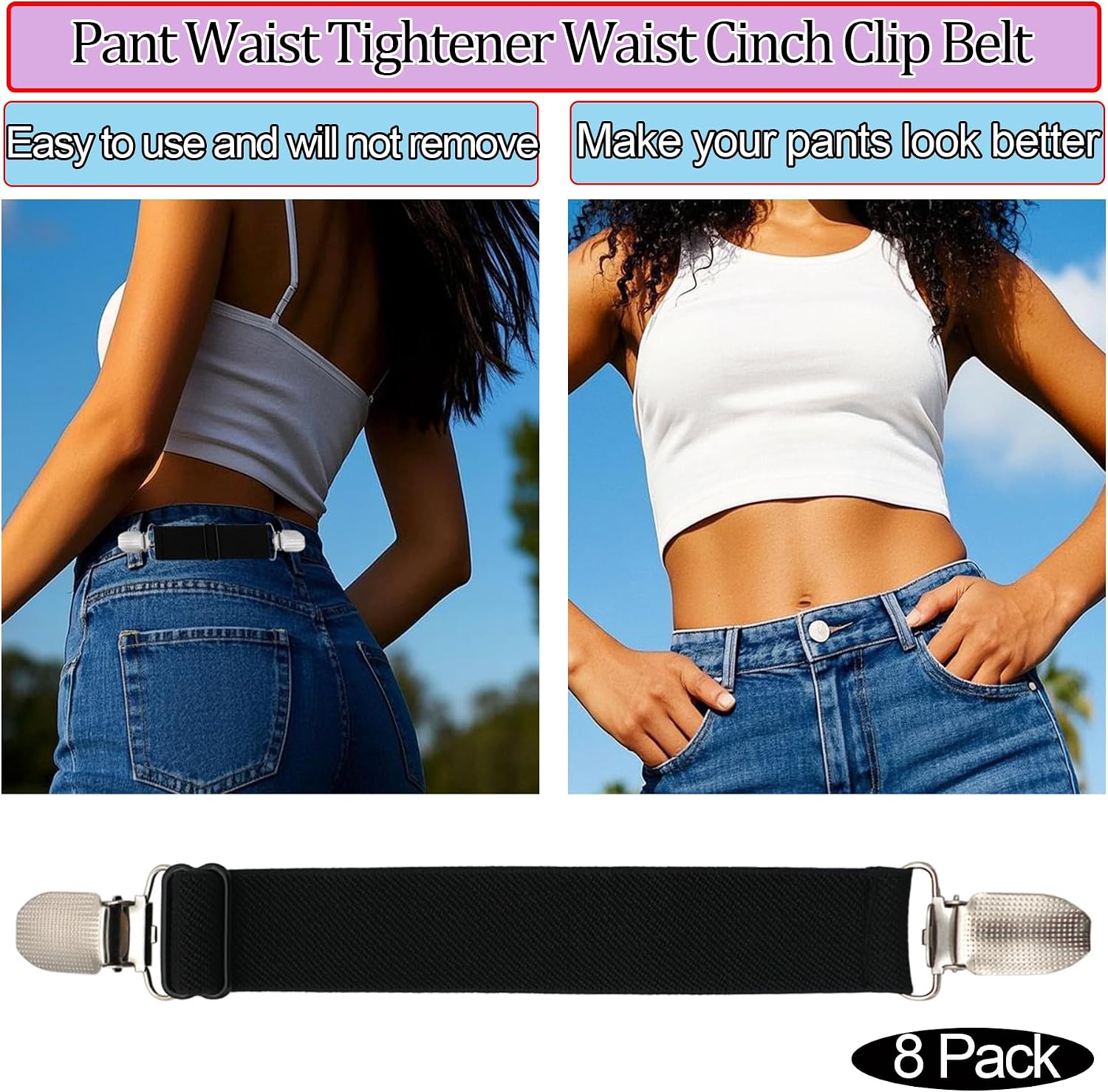 Pant Waist Tightener Cincher Clip Belt Extender Suspenders Adjustable Elastic Loop Sandal Straps for Women Men