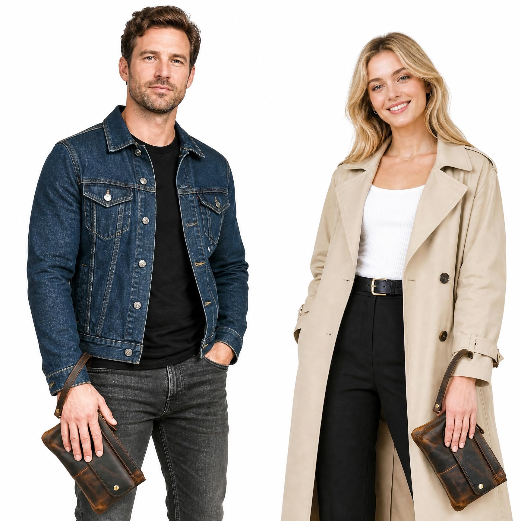 Lona+Cuero Genuino, Bolsa de cinturón al Aire Libre de Senderismo Fanny Cintura Bolsa telefónica para Hombres y Mujeres FB811-29 (100% Cuero - 8136 marrón)