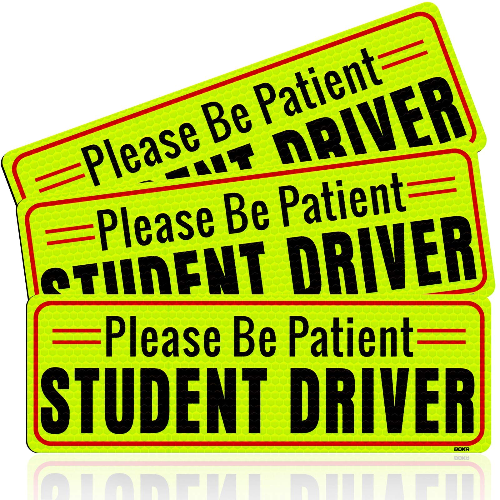 KASTWAVE Student Driver Magnet - Honeycomb Reflective, Please Be Patient, Rookie Novice Driver Magnetic Safety Sign, 3 Pack