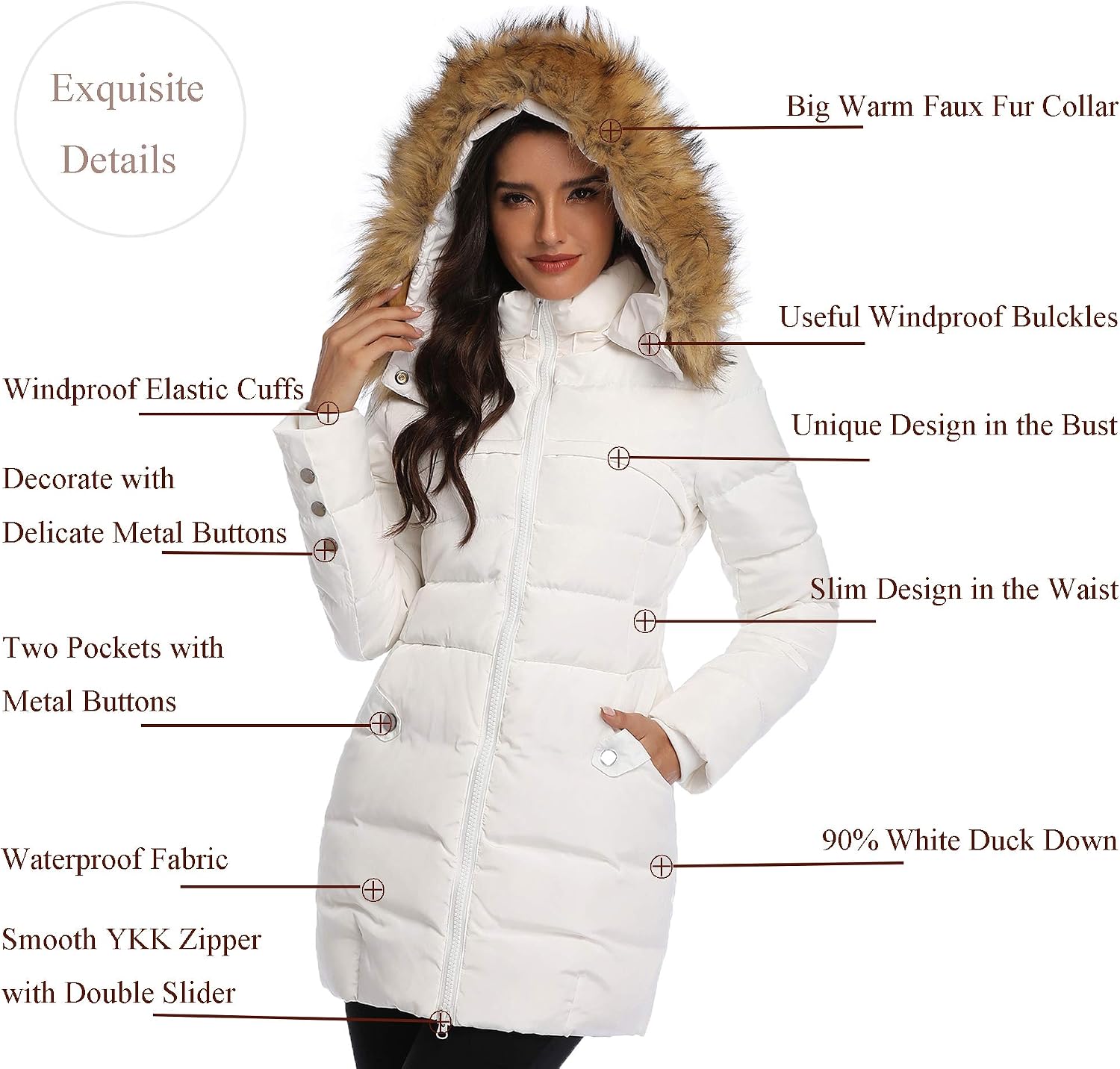 Obosoyo Women's Hooded Thickened Long Down Jacket Winter Down Parka Puffer Jacket