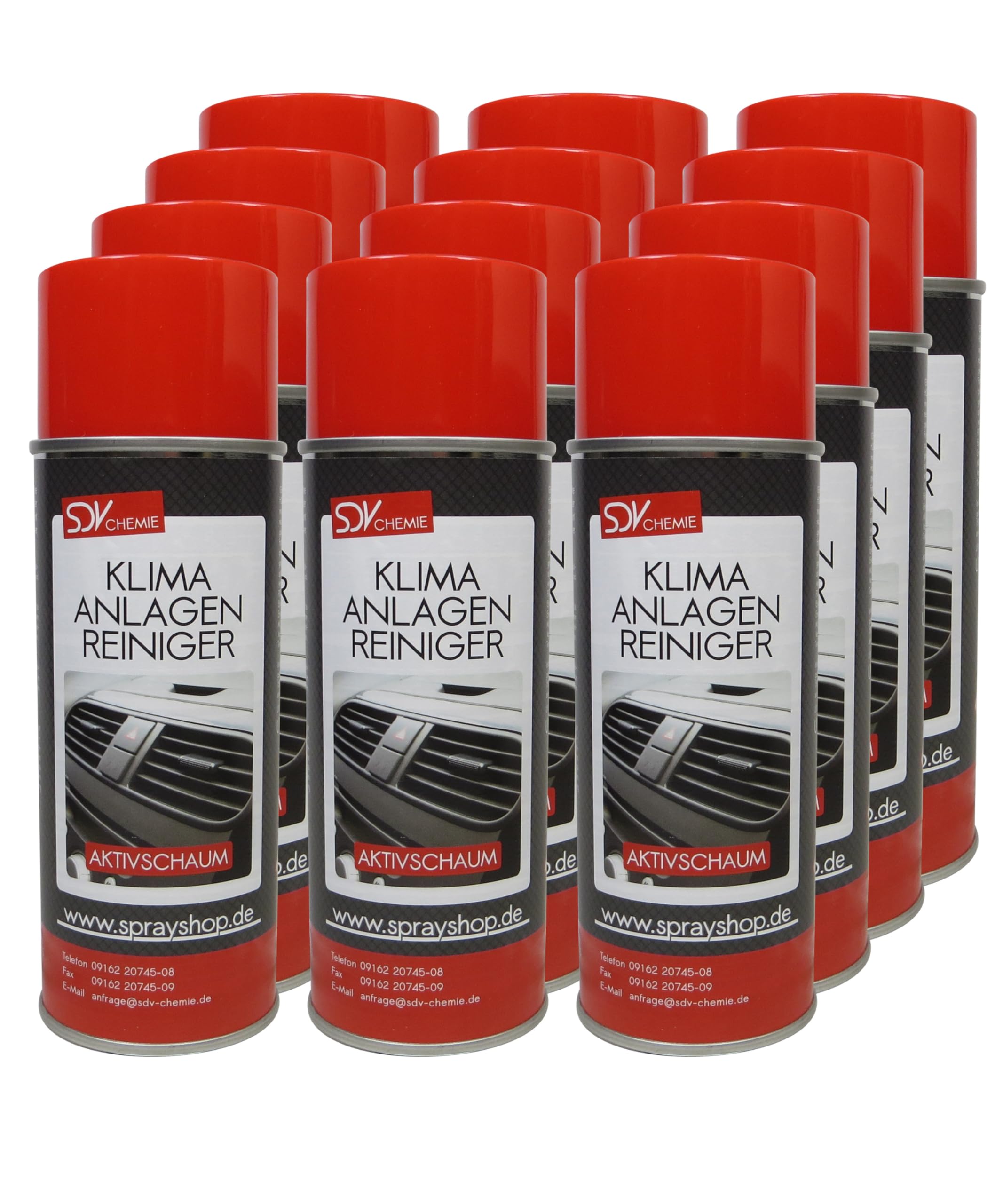 SDV Chemie Klimaanlagenreiniger Schaum Spray 12x 400ml | mit 60cm Sonde, Klimaanlage Reinigung