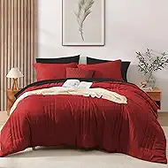 Monbix Queen Comforter Set - 7 Pieces Bright Red Bed in a Bag Queen Bedding Sets with Comforters, All Seasons Comforter Bed Set with Sheets, Pillowcases & Shams