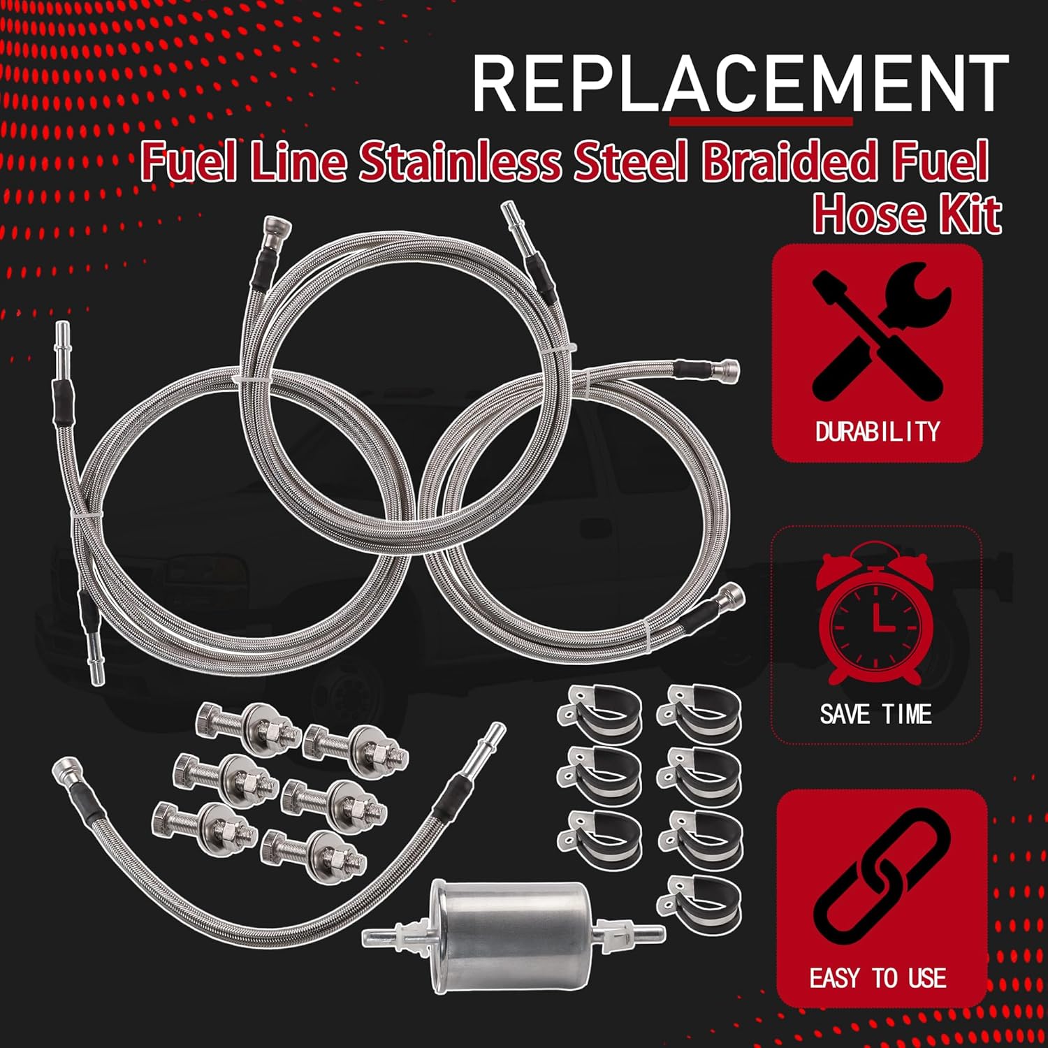 Stainless Braided Fuel Lines Kit Compatible with 1999-2003 Chevy Silverado 1500/2500/2500 HD/3500 GMC Sierra 1500/2500/2500 HD/3500 Replace 819-840 15043857 15765803