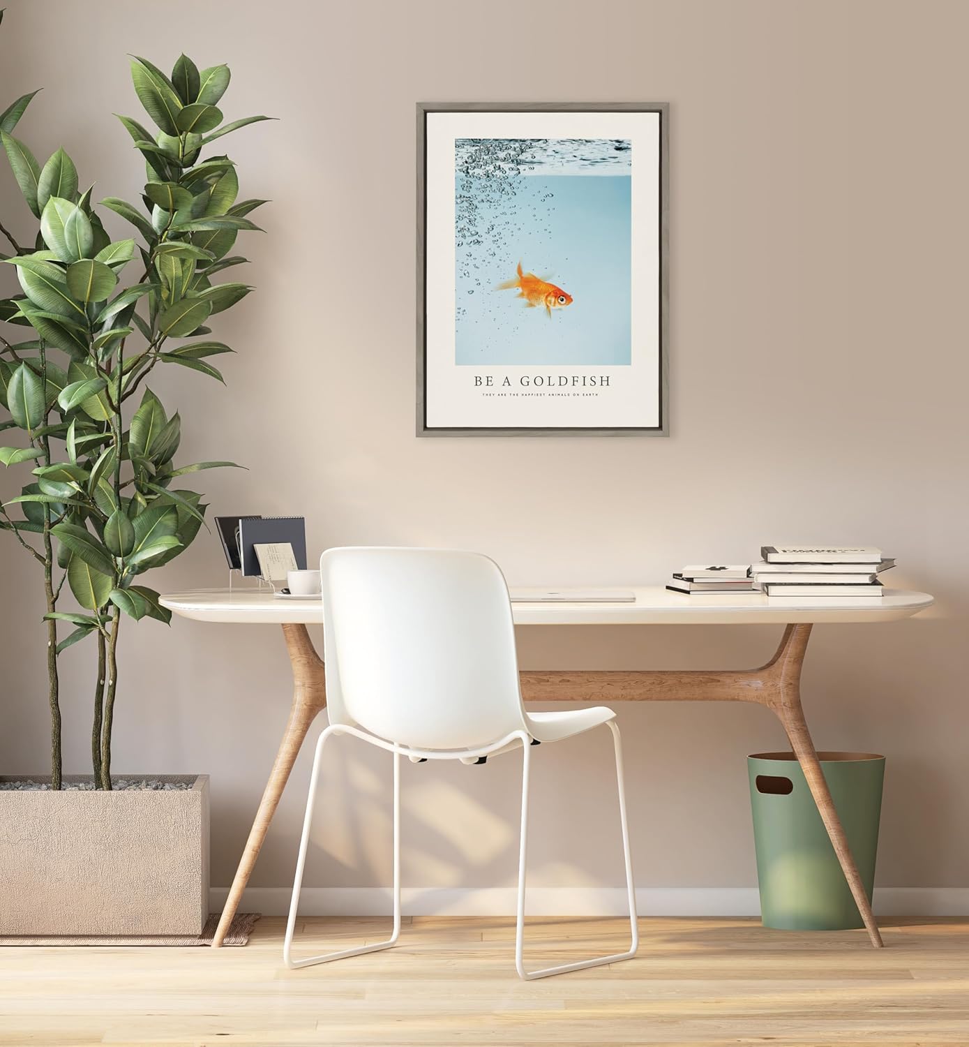 Gray Framed Canvas Print with Goldfish, 18" x 24"