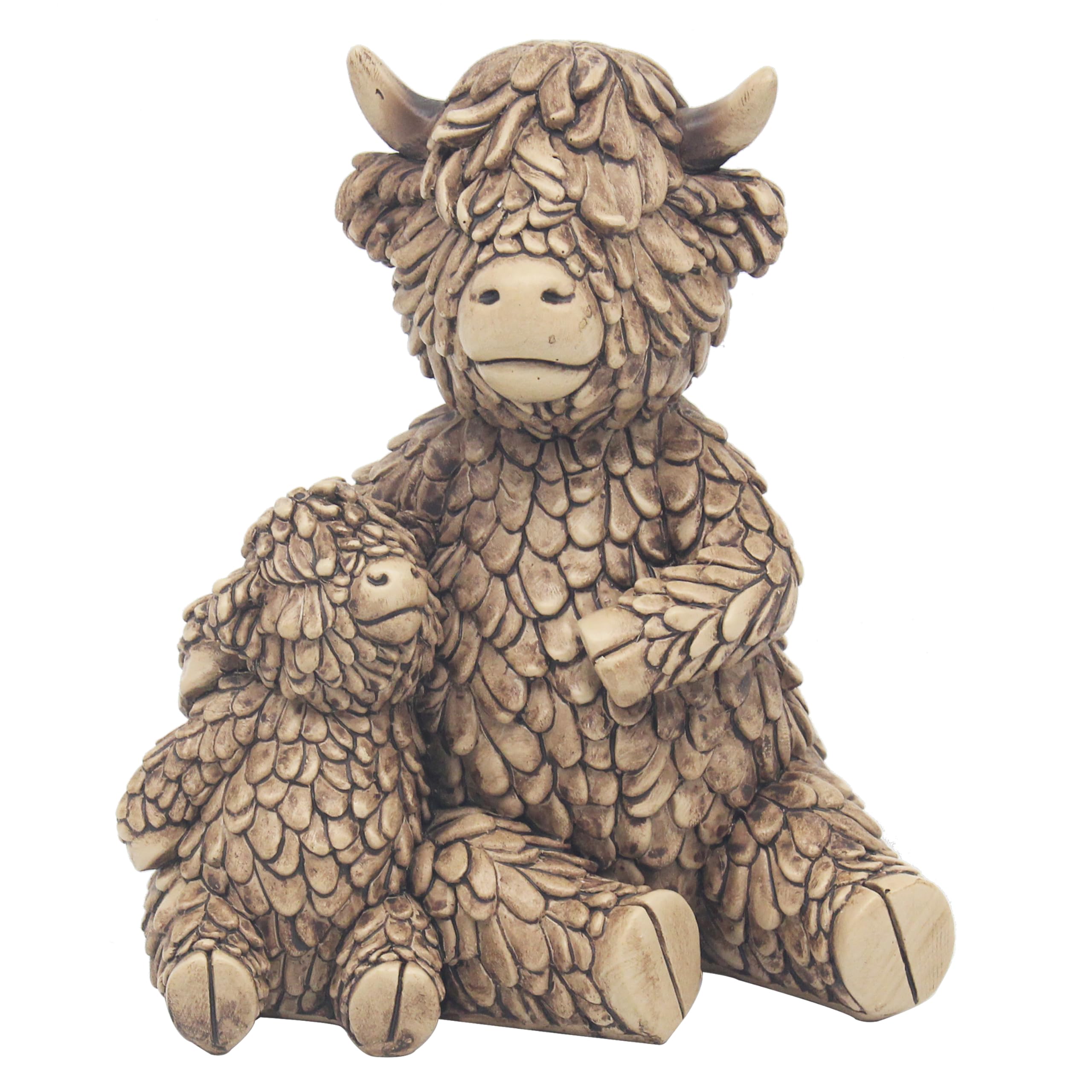 L & P Home & Gifts Women's Hughie Highland Cow With Baby Highland Cows Hughie Polyresin Figurines & Ornaments For Home & Office | Home Decor Statues For Indoor & Outdoor | Lovely Gifts For & Men