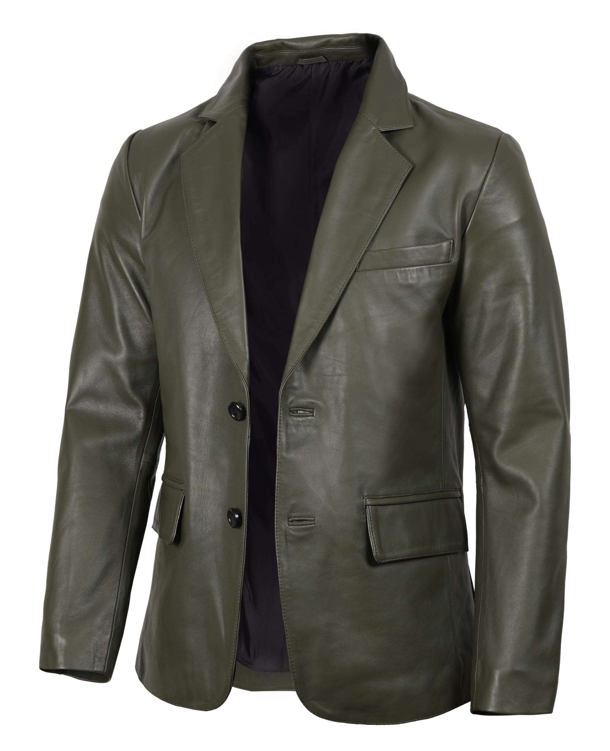 fjackets Mens Leather Jacket — Real Lambskin Leather Blazer, Notched Collar Sport Coat for Men