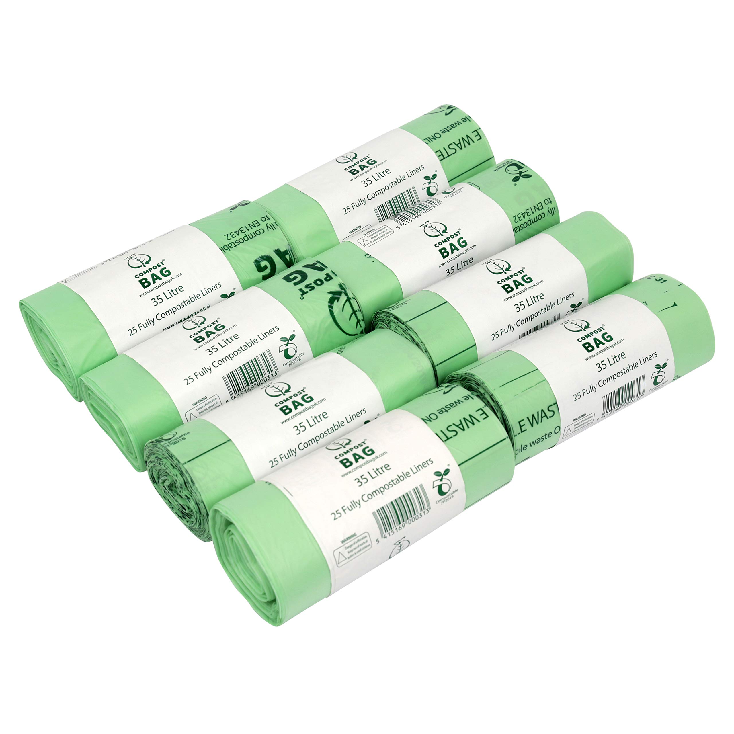 35/40 Litre x 200 Compostable Bags - Compost Bag Kitchen Food Waste Compost Liners 35/40L - EN 13432 - Bin Bags with Composting Guide 35L 40L
