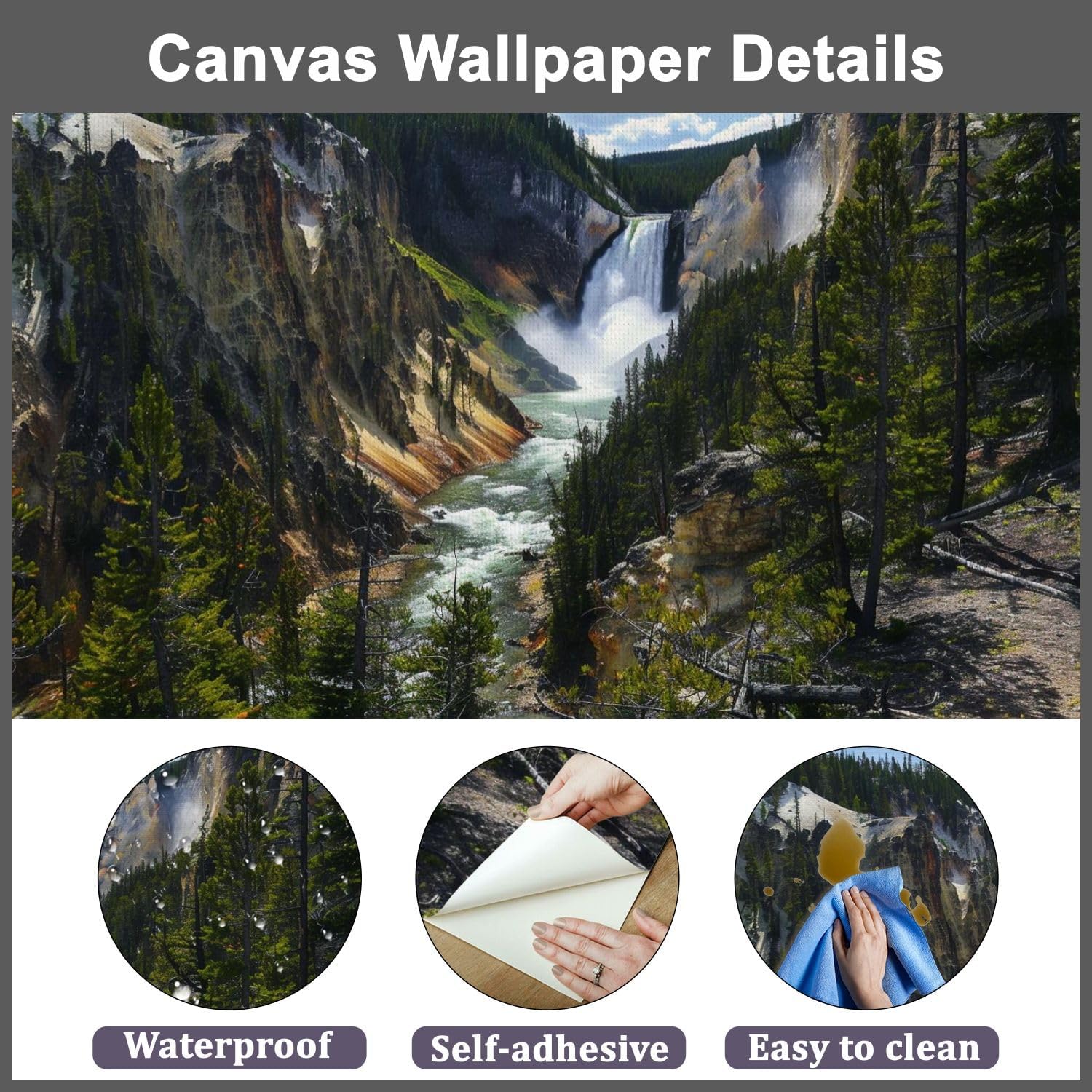 Modern Peel and Stick Wall Mural Wallpaper Lower Falls Summer Self Adhesive Removable Wall Stickers for Living Room Bedroom TV Background 100"x144"