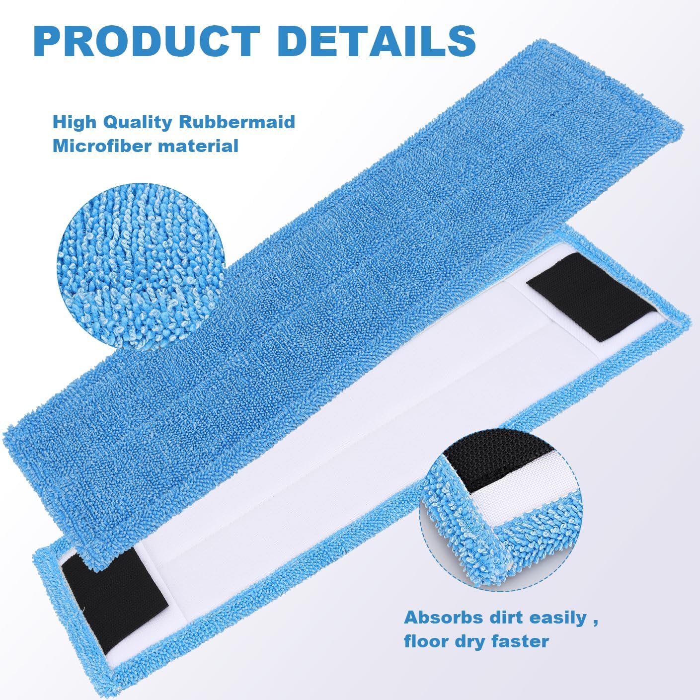 Replacement Flat Mop Pads Fit for Rubbermaid Commercial 18 Inch Adaptable Mops - 6 Pack Wet & Dry Microfiber Professional Cleaners Reusable Refills for Light-Duty Floor Cleaning- Blue