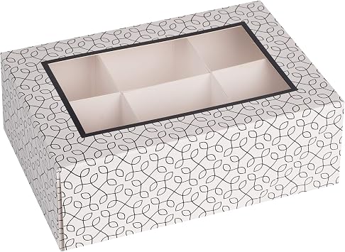 Hammont Window Box with Six Sections - 6 Pack - 7x5x2.5 - Black Colored Versatile Bakery Boxes Perfect for Sharing Snacks and Cookies | 6 Insert Sections Gift Boxes