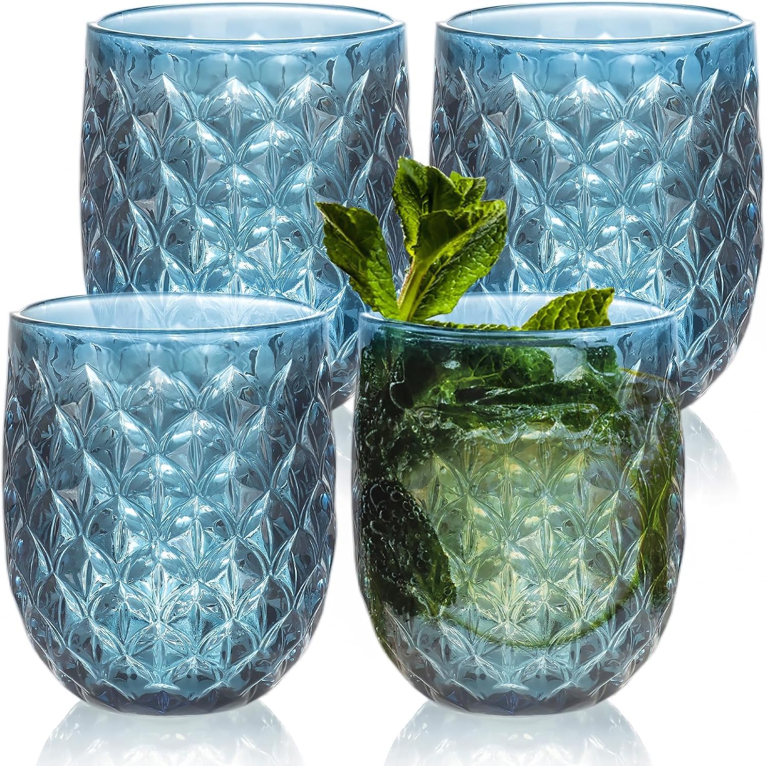 Verres vintage de 4 à 350 ml bleu pour retrouver la nostalgie des repas d'enfance