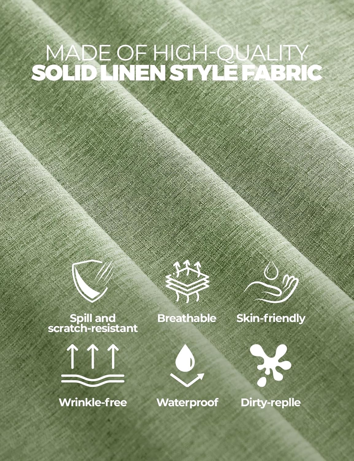 Faux Linen Farmhouse Table Cloth 60"x144" for 10 ft Rectangle Table, Sage Green Waterproof Outdoor Washable Cloth Tablecloth for Rectangular Dining Room Kitchen Outdoor Party Restaurant Table