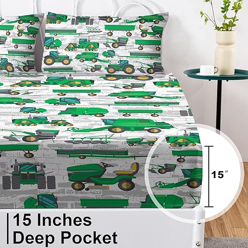Miniatura 4 de Jekeno Juego de sábanas de automóvil de excavadora para adolescentes, juego de ropa de cama de tamaño individual para niños con sábana bajera de
