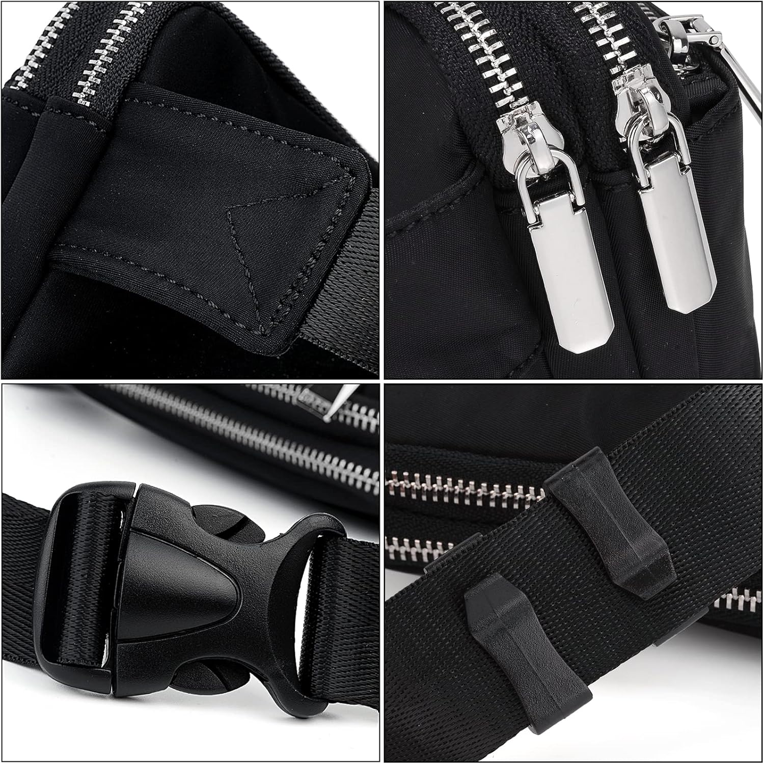 Bumbags for Ladies Sports Travel Fanny Pack Women Men Fashion Waist Packs Mother Mum Fits Mobile Phone Silver Zippers Waterproof Nylon by UTO Black Upgrade - Image 5