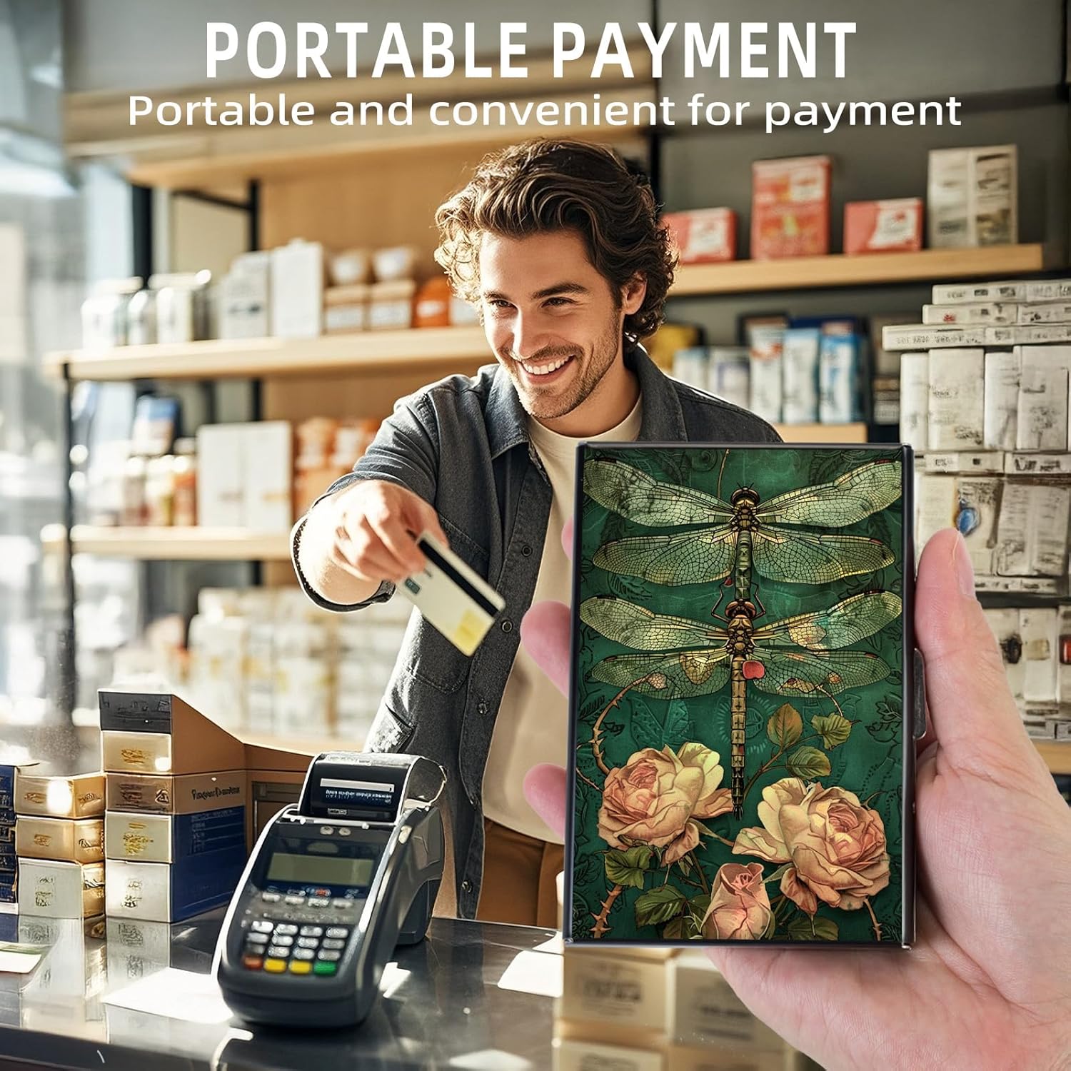 Metal Wallet, Minimalist Aluminum RFID Wallet & Credit Cards Wallets, Dragonfly Roses 6 Slots Front Pocket Card Case, Slim Mini RFID Blocking Credit Card Holder for Men & Women - Image 4