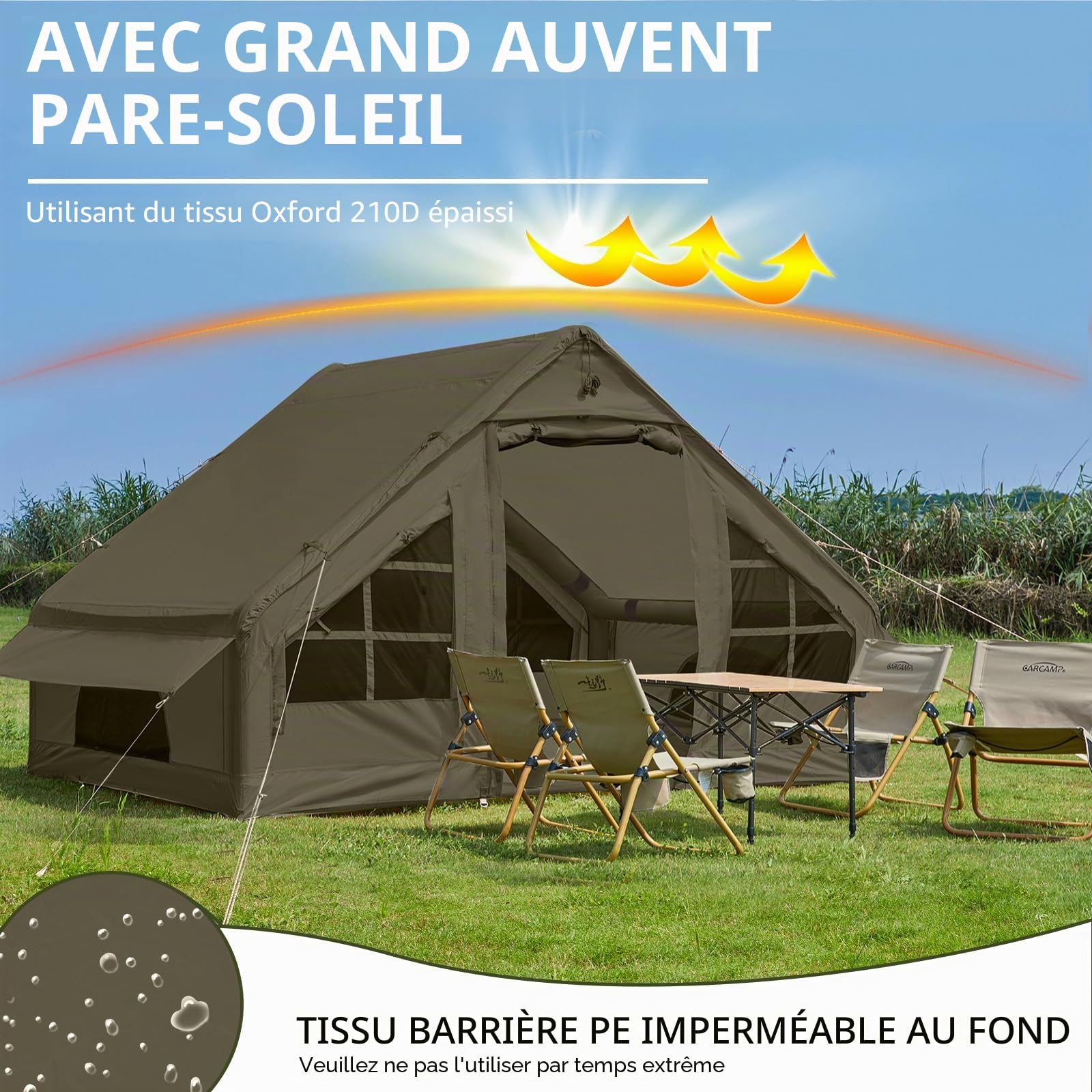 SHANQUAN Tente gonflable avec pompe, tente de camping instantanée pour 4 à 6 personnes, installation facile, tente familiale gonflable pour 4 saisons, tente gonflable imperméable pour le camping avec