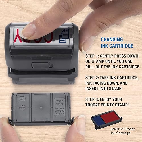 Miniatura 4 de Trodat Sello 4912 Office Printy con texto en inglés  autoentintado, tinta roja y azul, tamaño de impresión 34" x 1-78"