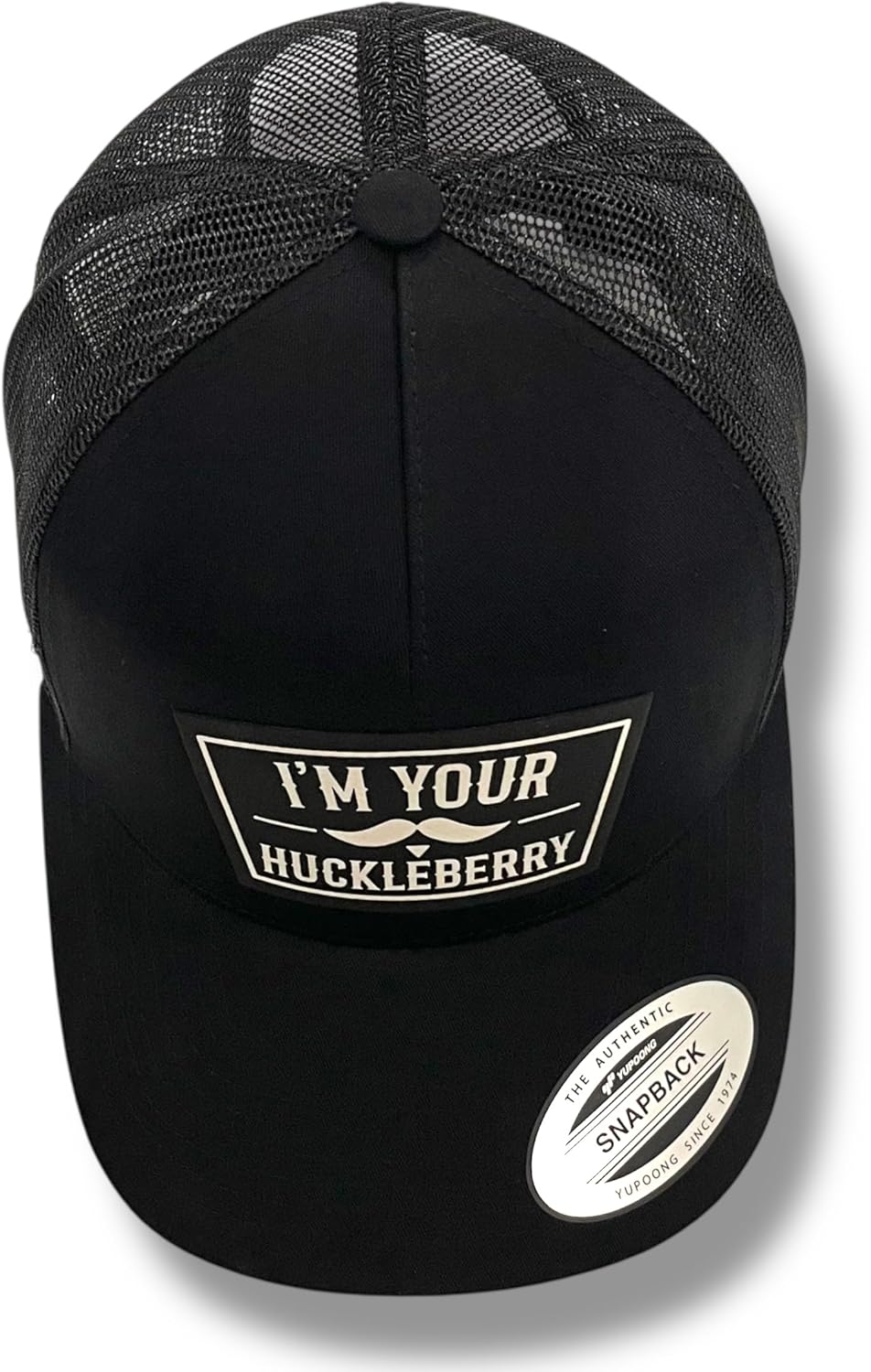 I'm Your Huckleberry Trucker Hat – Black YP Snapback with Rawhide Leatherette Patch – Western Trucker Cap -