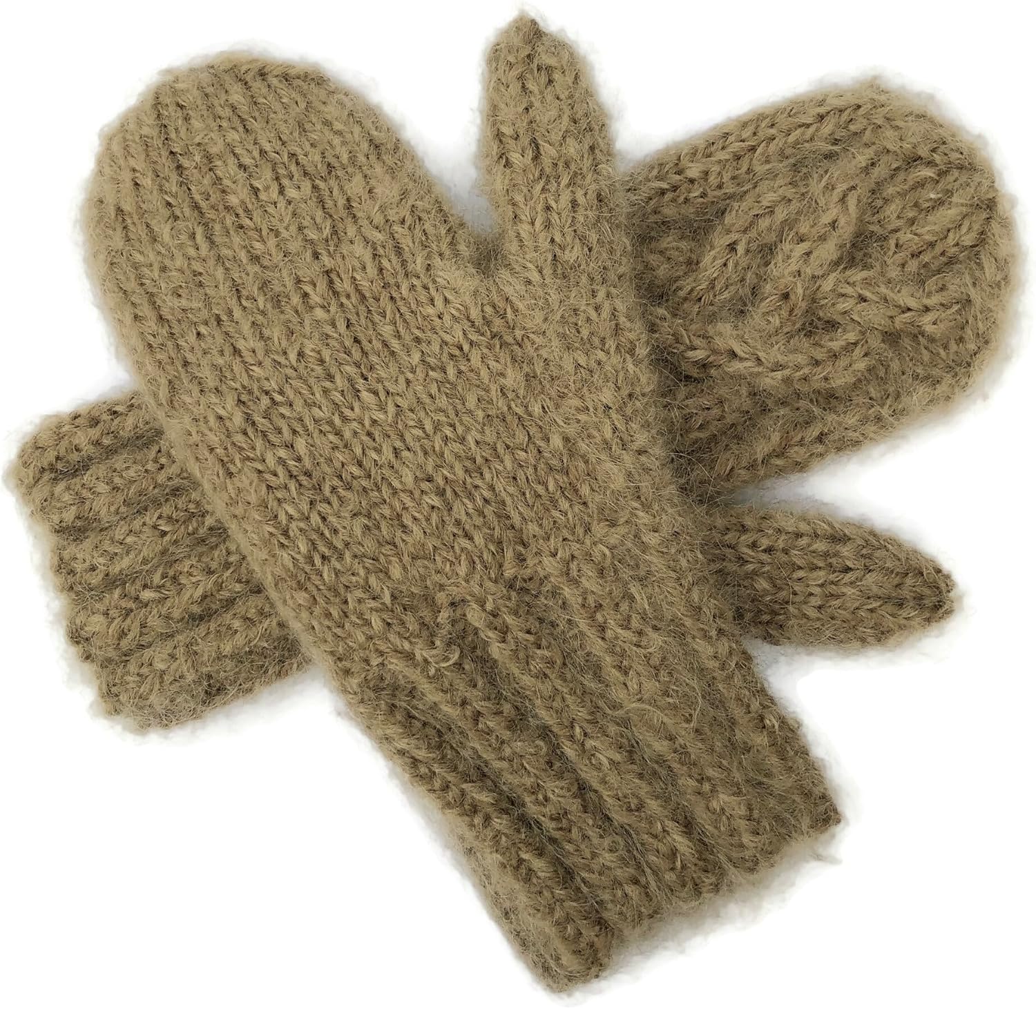 Camel Brown Mittens Hand Knit Wool and Mohair with Celtic Twist Cable