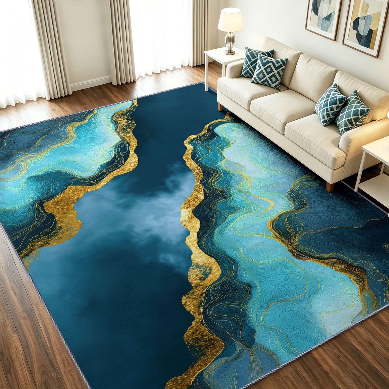 Alfombra lavable de 120x170 cm en lana sintética con diseño abstracto de río