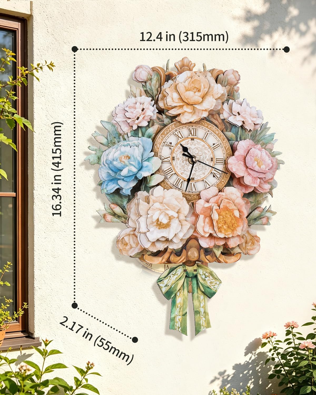 Puzzle 3D in legno per adulti, orologio a fiore con kit modello a pendolo, puzzle 3D per adulti, decorazione per la casa, kit di orologio da parete fai da te, regalo di compleanno, Natale