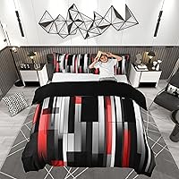 Vista 45 de Funda de edredón abstracta de color negro y morado, tamaño Queen, funda de edredón de geometría moderna con 2 fundas de almohada para adolescentes