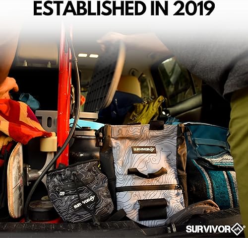 Miniatura 9 de SURVIVOR Bolsa de tiza  icónico mapa topográfico, cierre de cuerda, 2 bolsillos con cremallera y soporte para escobillas, bolsa de tiza para