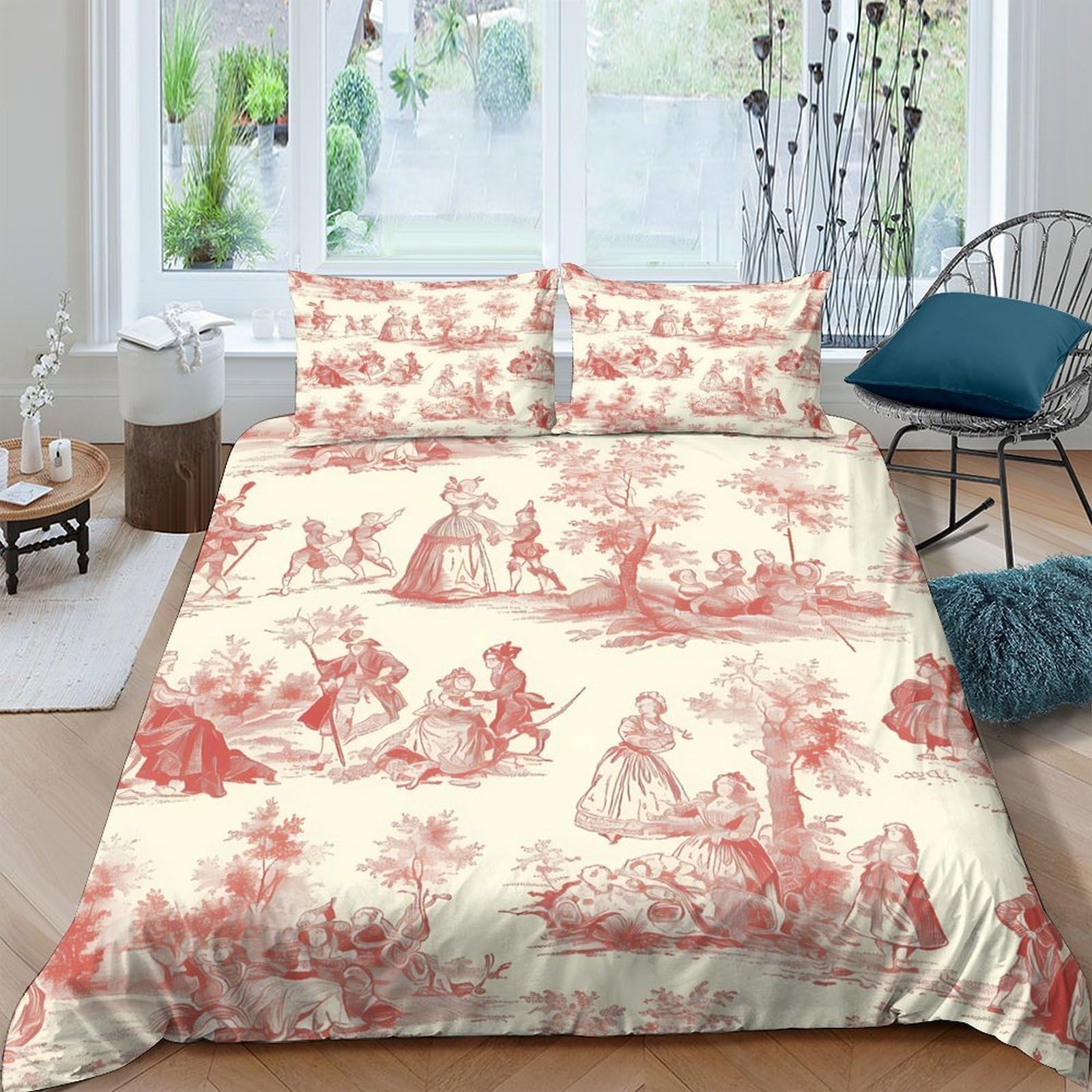 Ctjqhvkz Style-6 3D Printed Vintage Toile De Jouy Fitted Sheet Microfiber Soft Non-Slip Mattress Cover French Pastoral Bedding Decor For Bedroom Guest Room Single（135X200cm）